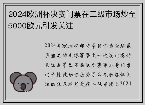 2024欧洲杯决赛门票在二级市场炒至5000欧元引发关注